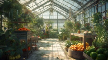 Greenhouse with fruit and vegetables