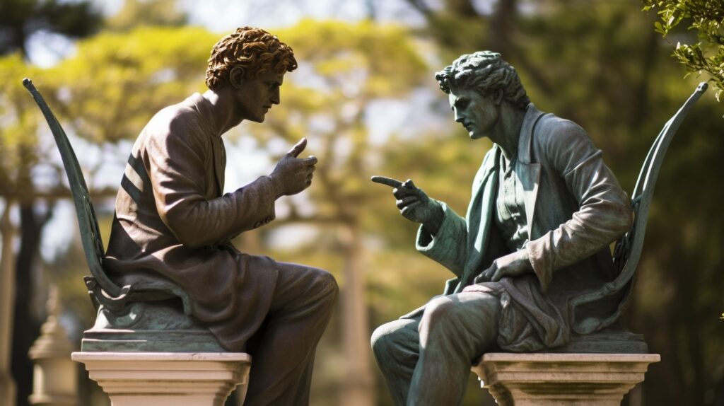 Statues having a conversation