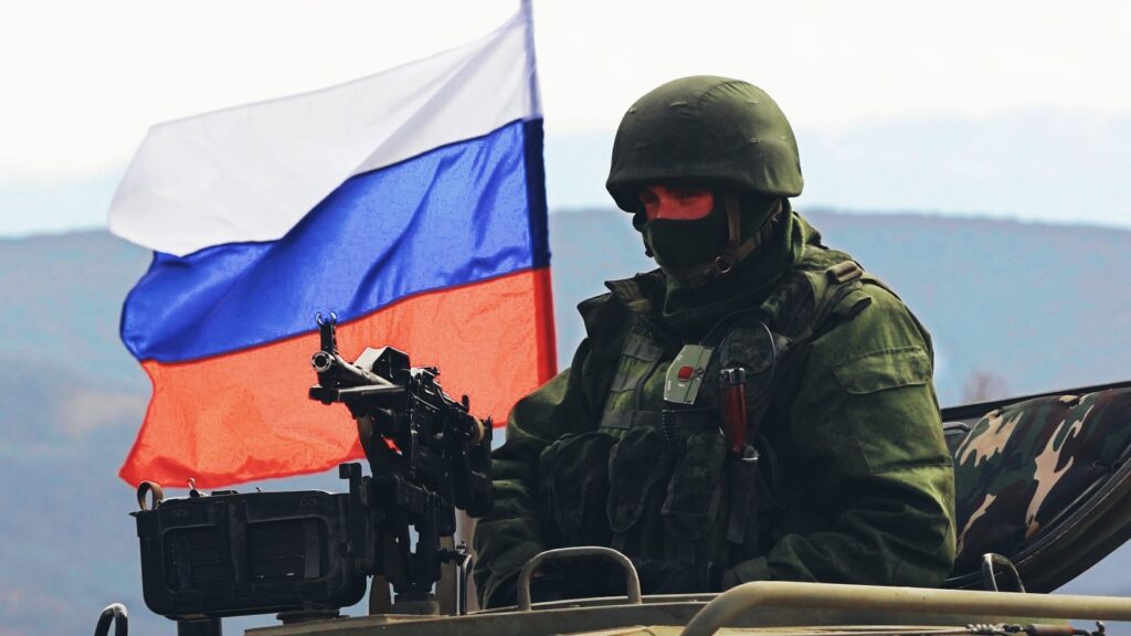 Russian military with flag