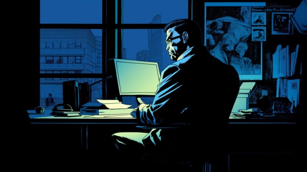 Spy at his desk
