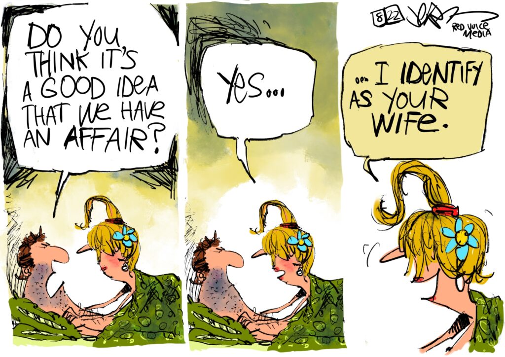 A cartoon about identifying as your wife.