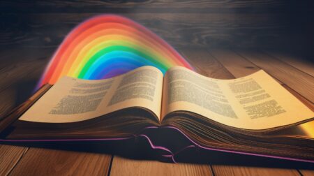 Bible with rainbow