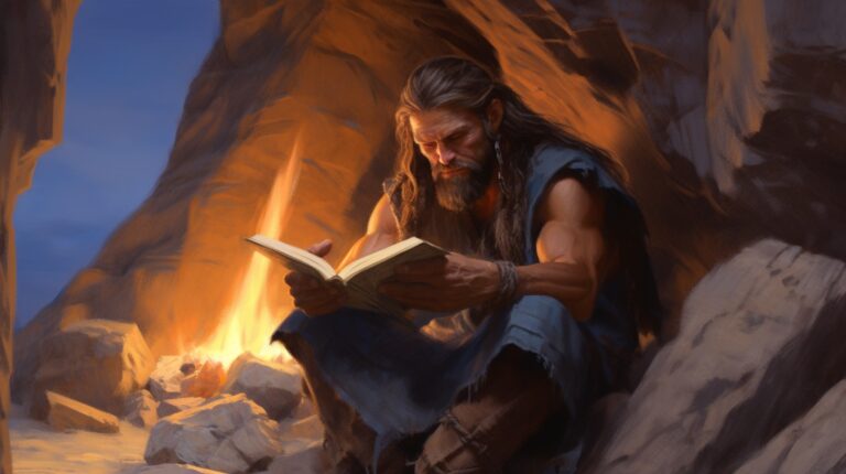 Caveman reading a book