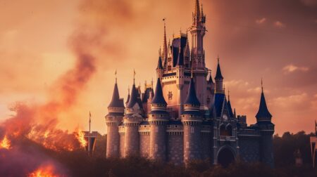 Disney castle burning