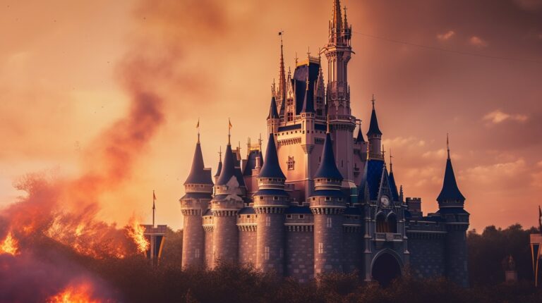 Disney castle burning