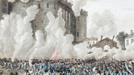 People rising up against the monarchy during the French Revolution.