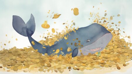 Happy whale swimming in gold