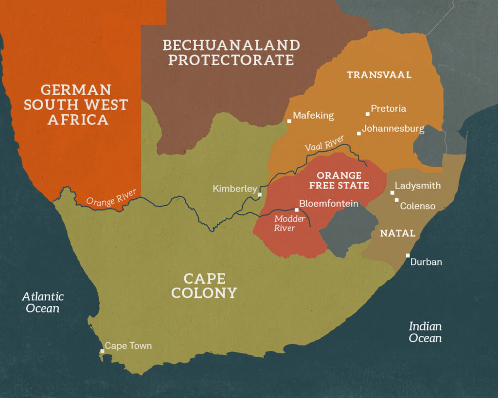 Map of South Africa during the Anglo-Boer War.