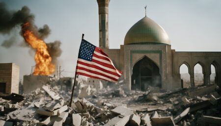 America flag and mosque