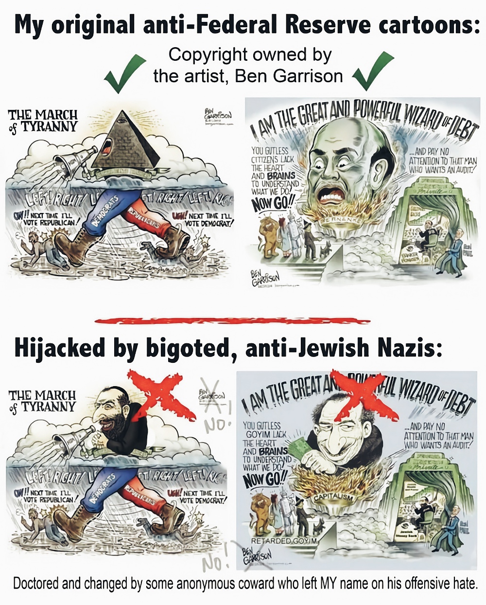 Garrison posted an image showing how his cartoons have been manipulated