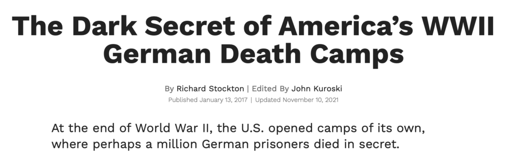 A headline to an article about Germans being held captive in American concentration camps