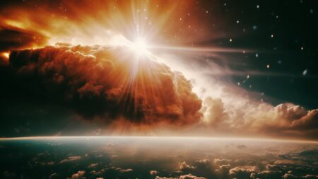 Sun rays and clouds cover Earth